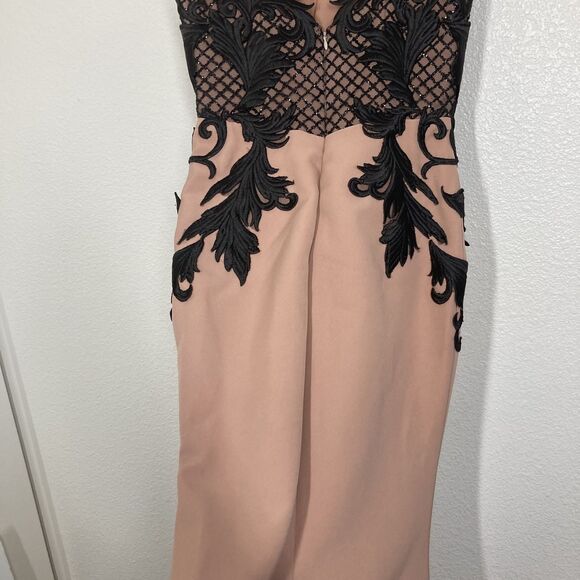 Portia & Scarlett Dress Womens Small Nude Black Embroidered Fitted Gown Formal - Picture 6 of 13